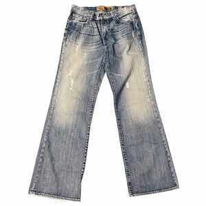 BKE Tyler Jeans Mens 30x32 Light Wash Distressed Straight Leg Buckle Denim Y2K